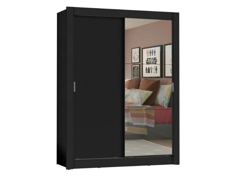 Guarda-Roupa Solteiro Madesa Denver  2 Portas de Correr com Espelho Preto